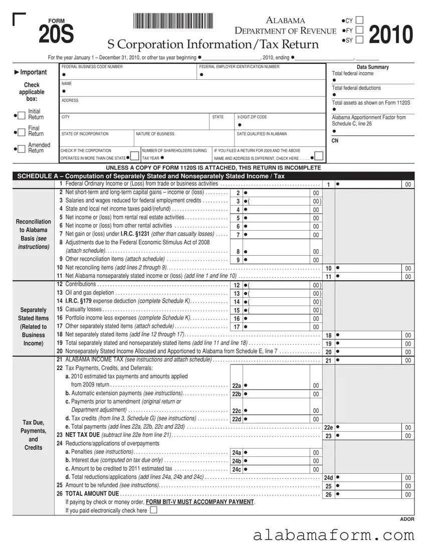 Blank Alabama 20S PDF Template