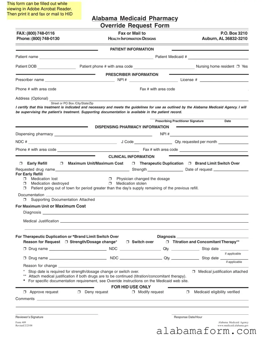 Blank Alabama 409 PDF Template