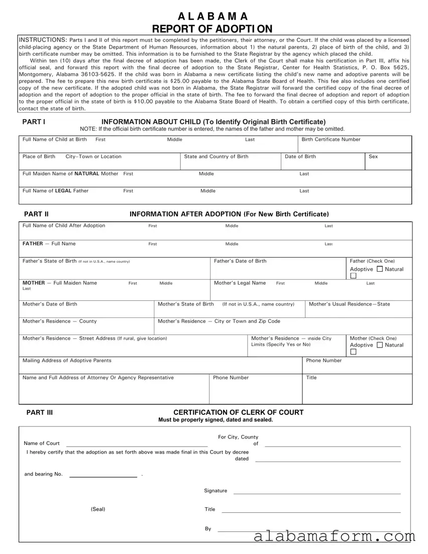 Blank Alabama Adoption Report PDF Template