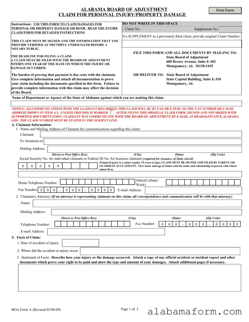 Blank Alabama Boa A PDF Template