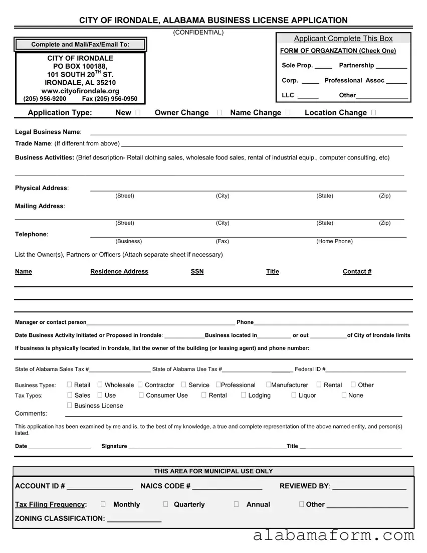 Blank Alabama Business License Application PDF Template
