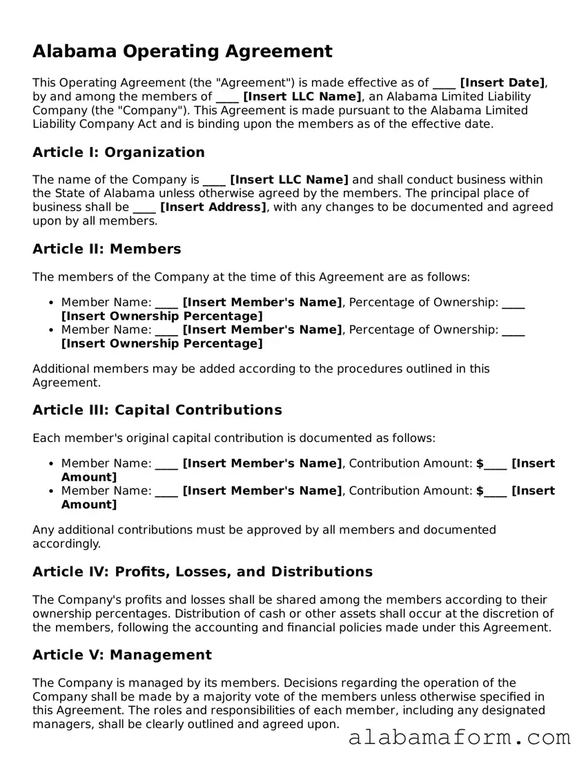Fillable Alabama Operating Agreement Template