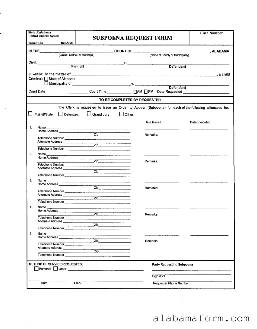 Blank Alabama C 12 PDF Template