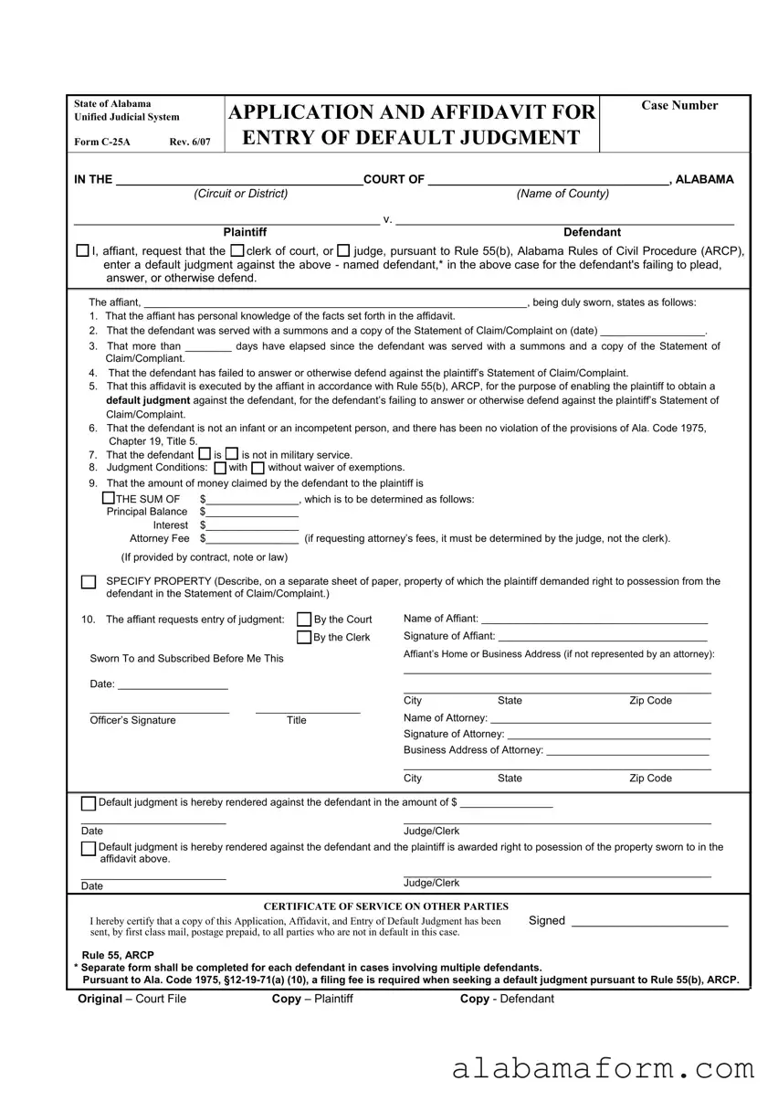 Blank Alabama C 25A PDF Template