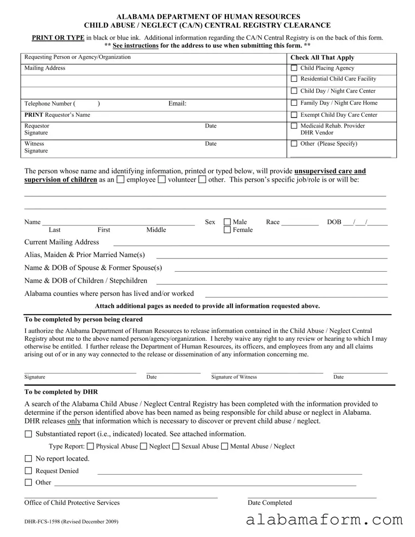 Blank Alabama Central Registry Clearance PDF Template