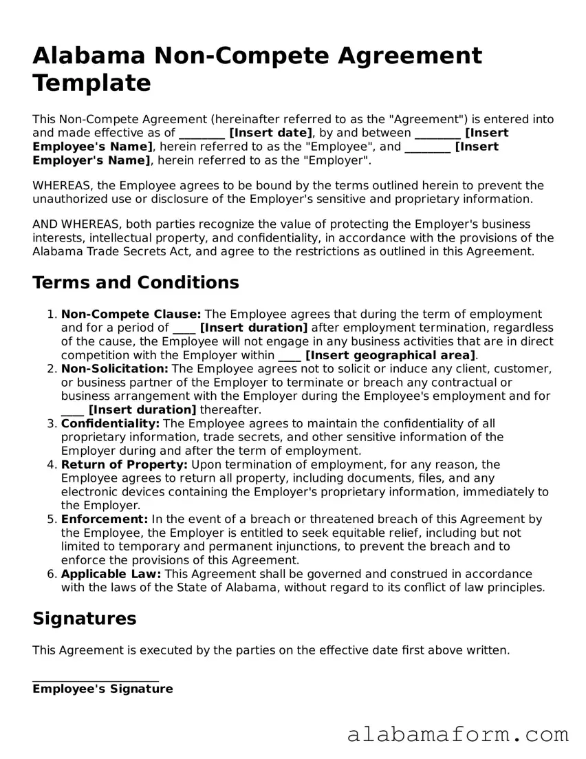 Fillable Alabama Non-compete Agreement Template