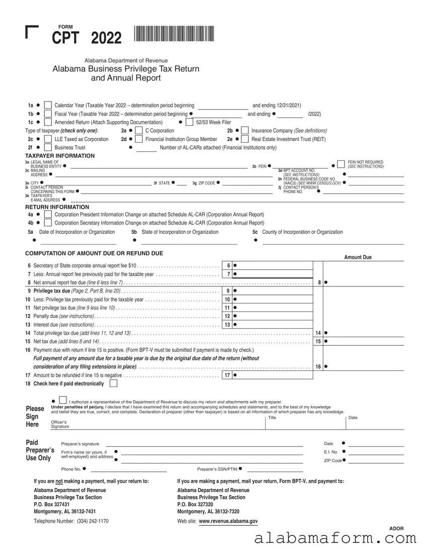 Blank Alabama Cpt PDF Template