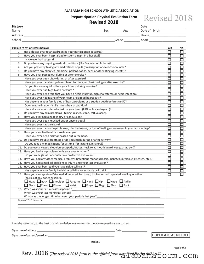 Blank Alabama High School Physical PDF Template