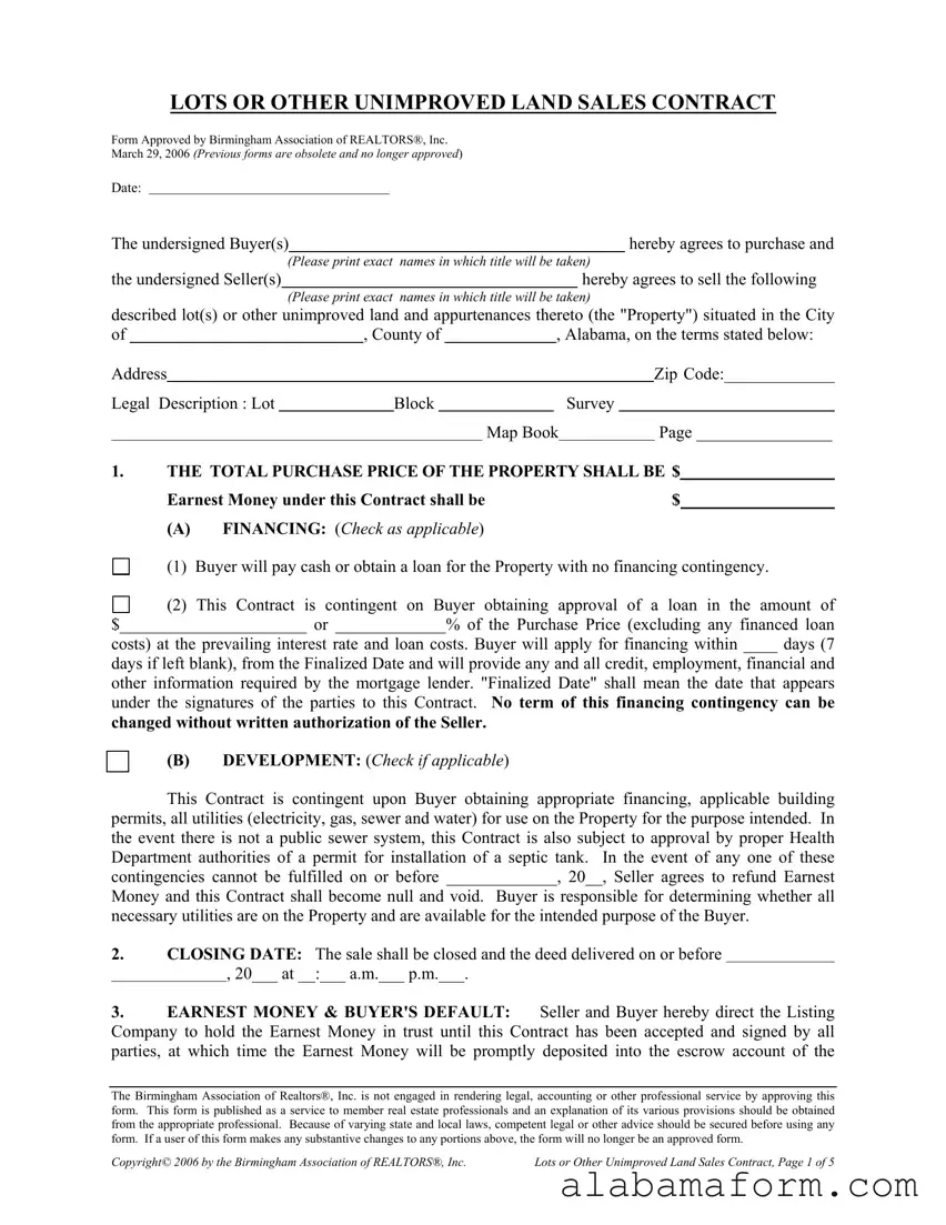 Blank Alabama Land Sales Contract PDF Template