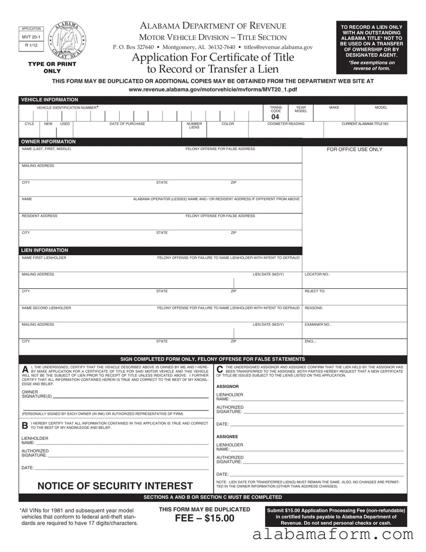 Blank Alabama Mvt 20 1 PDF Template