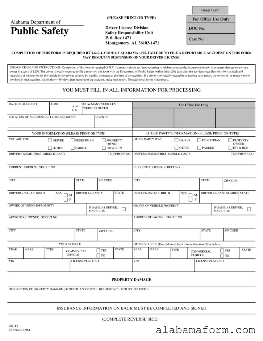 Blank Alabama Public Safety PDF Template
