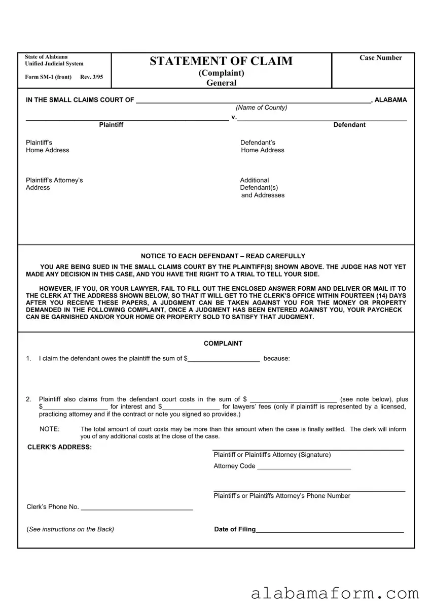 Blank Alabama Sm 1 PDF Template