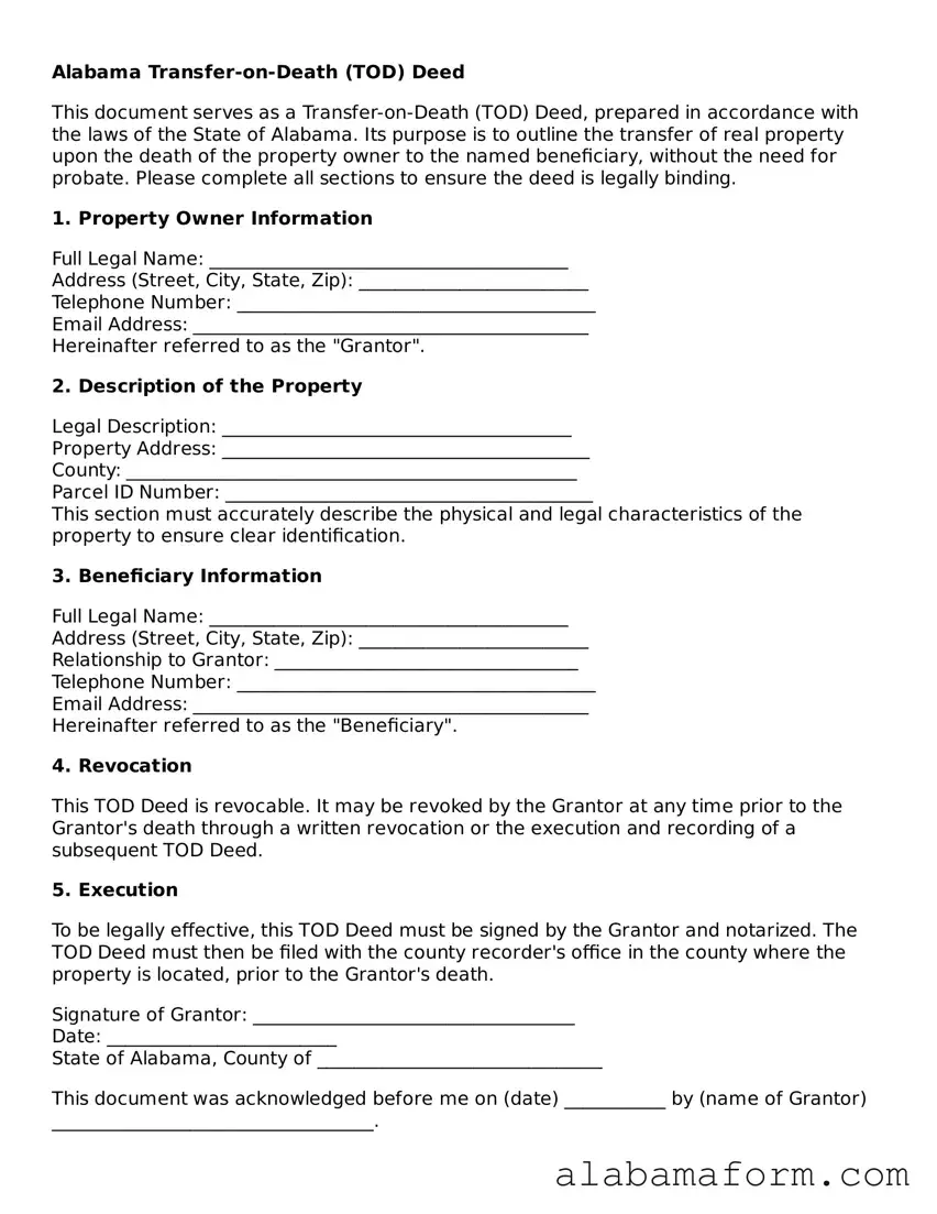Fillable Alabama Transfer-on-Death Deed Template