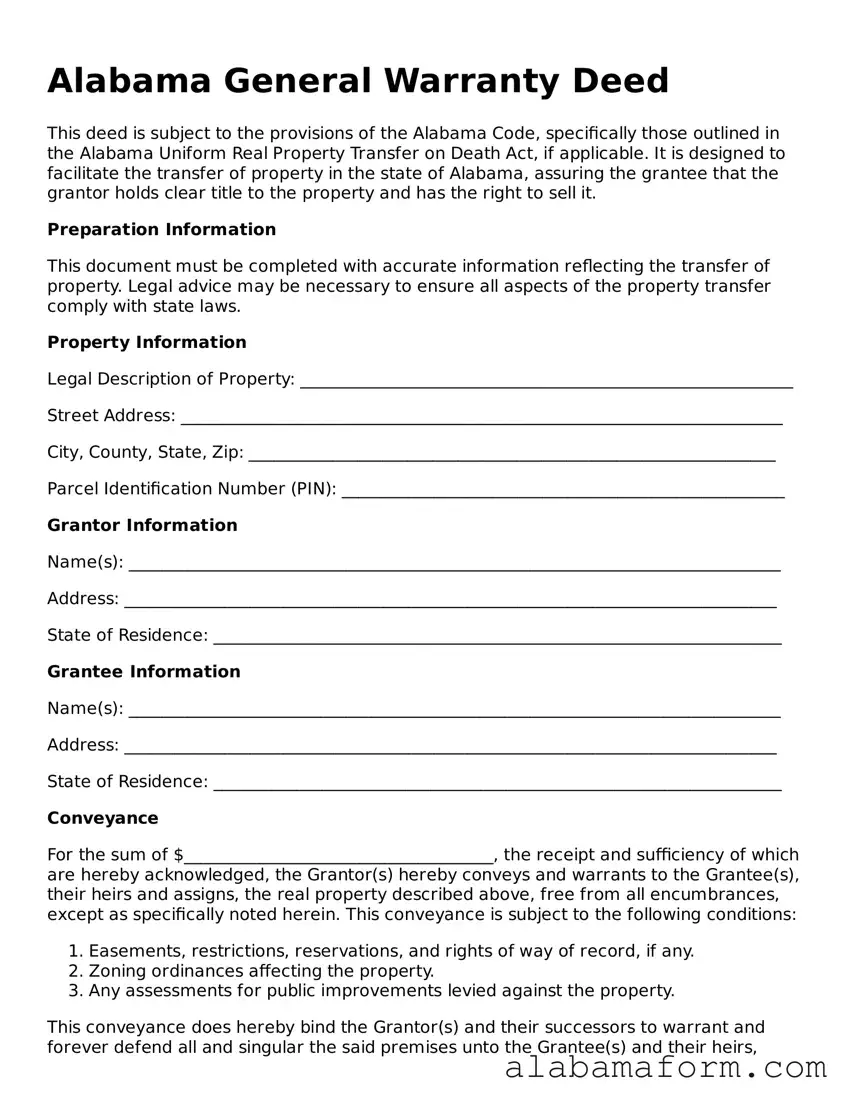 Fillable Alabama Deed Template