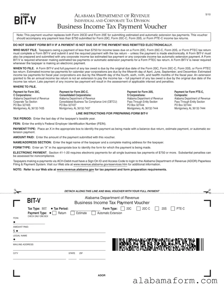 Blank Bit V Alabama PDF Template