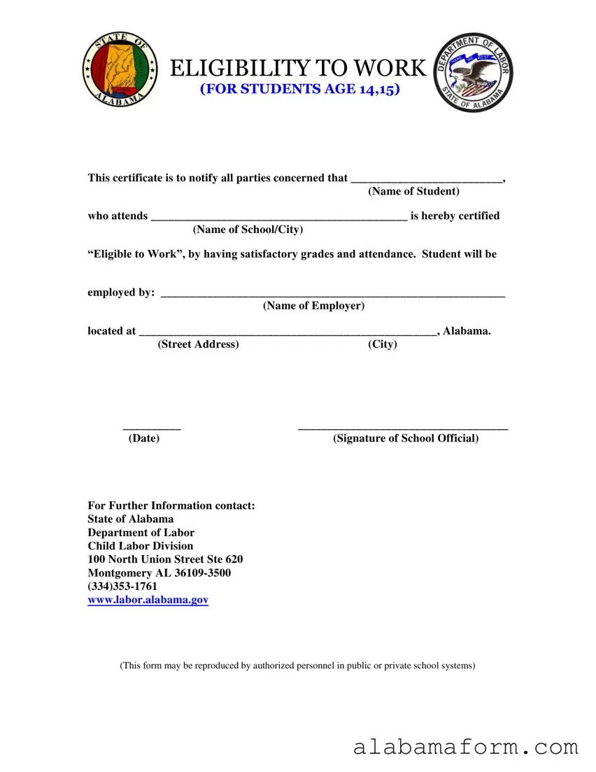 Blank Eligibility Work Alabama PDF Template