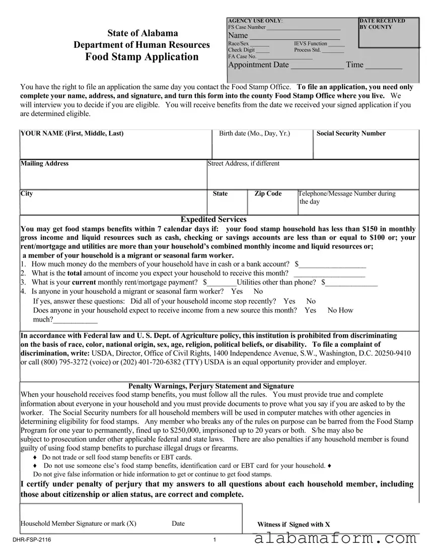 Blank Food Stamp Application Alabama PDF Template