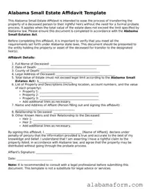 Fillable Alabama Small Estate Affidavit Template