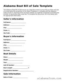 Fillable Alabama Boat Bill of Sale Template