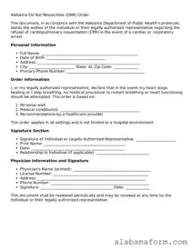 Fillable Alabama Do Not Resuscitate Order Template