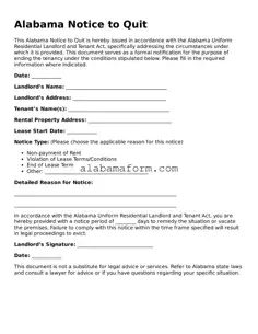 Fillable Alabama Notice to Quit Template