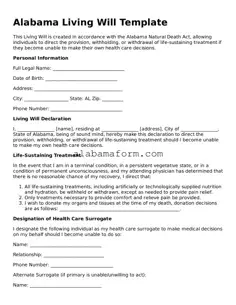 Fillable Alabama Living Will Template
