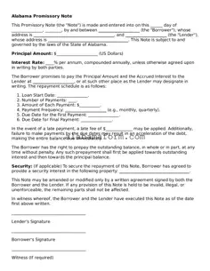 Fillable Alabama Promissory Note Template