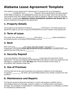 Fillable Alabama Lease Agreement Template