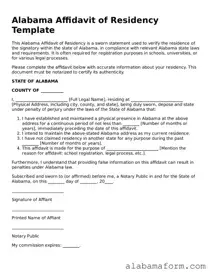 Fillable Alabama Affidavit of Residency Template