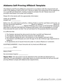 Fillable Alabama Self-Proving Affidavit Template