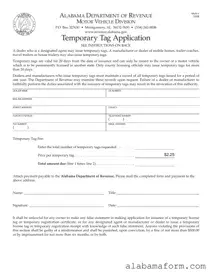 Blank Alabama Temporary Tag Application PDF Template