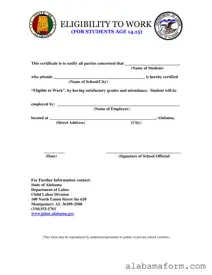 Blank Eligibility Work Alabama PDF Template