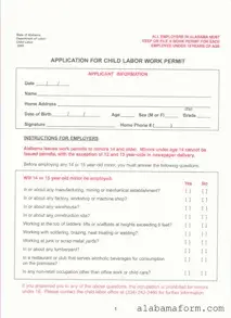 Blank Work Permit Alabama PDF Template