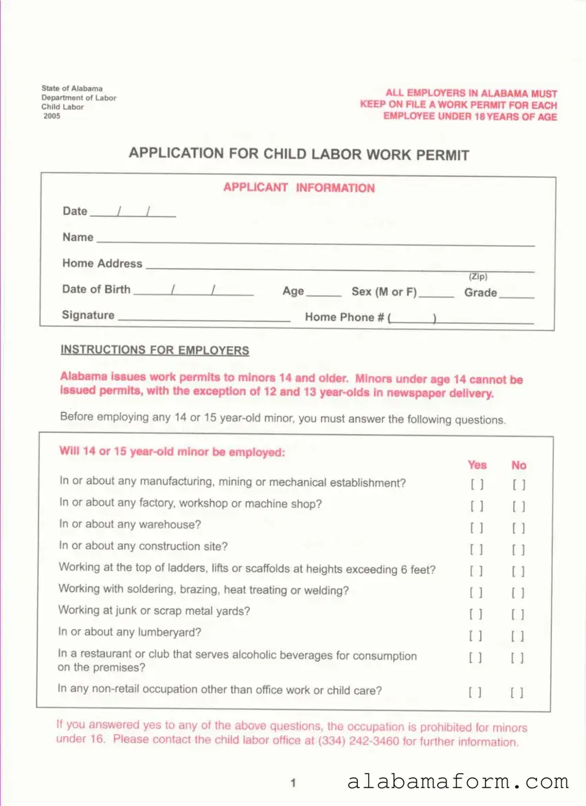 Blank Work Permit Alabama PDF Template